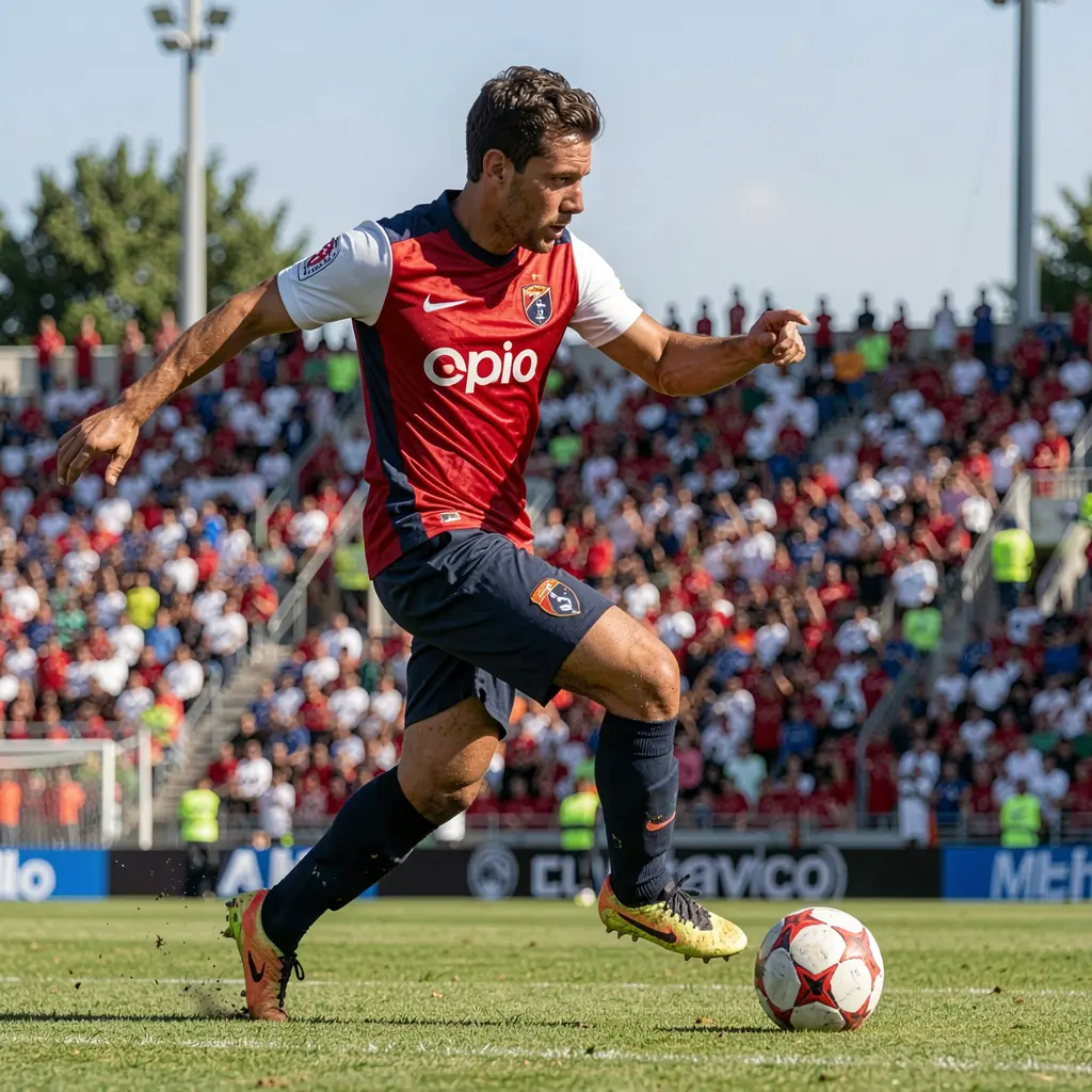 Competitive soccer match with a player controlling the ball under pressure in a packed stadium highlighting live football betting excitement on XR 88 Indonesia
