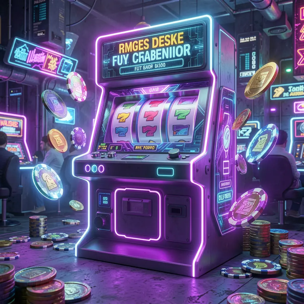 Modern slot machine with bright neon lights and floating coins representing high energy slot gaming at XR 88 casino in Indonesia